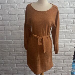 Betsey Boutique Shop Orange Knit Belted Dress Size M